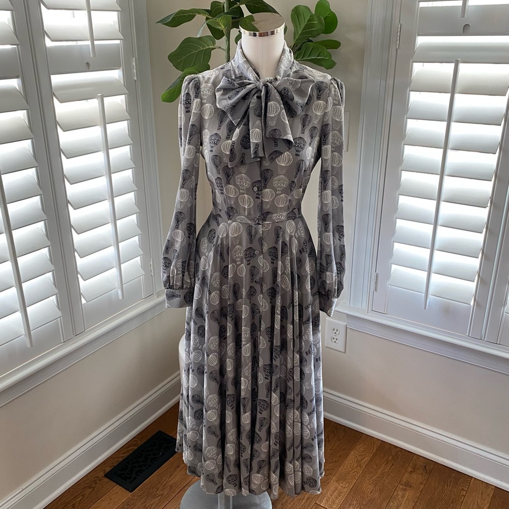 CO. Balloon print neck tie Silk dress xs